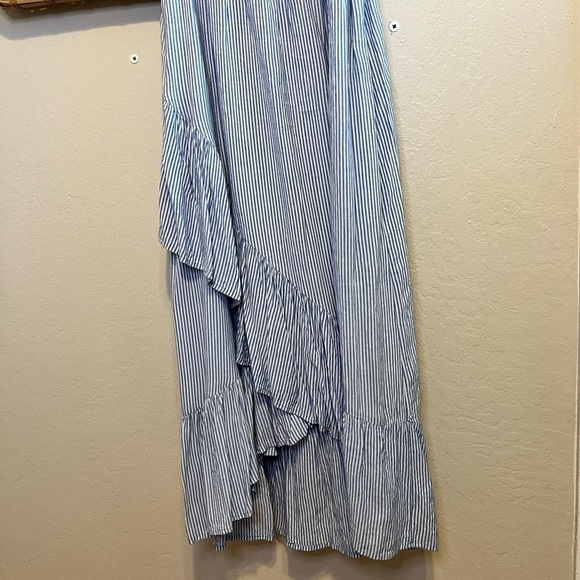 SANS SOUCI High Low Ruffled off shoulder Maxi Dress Blue White Stripe m - Picture 4 of 9